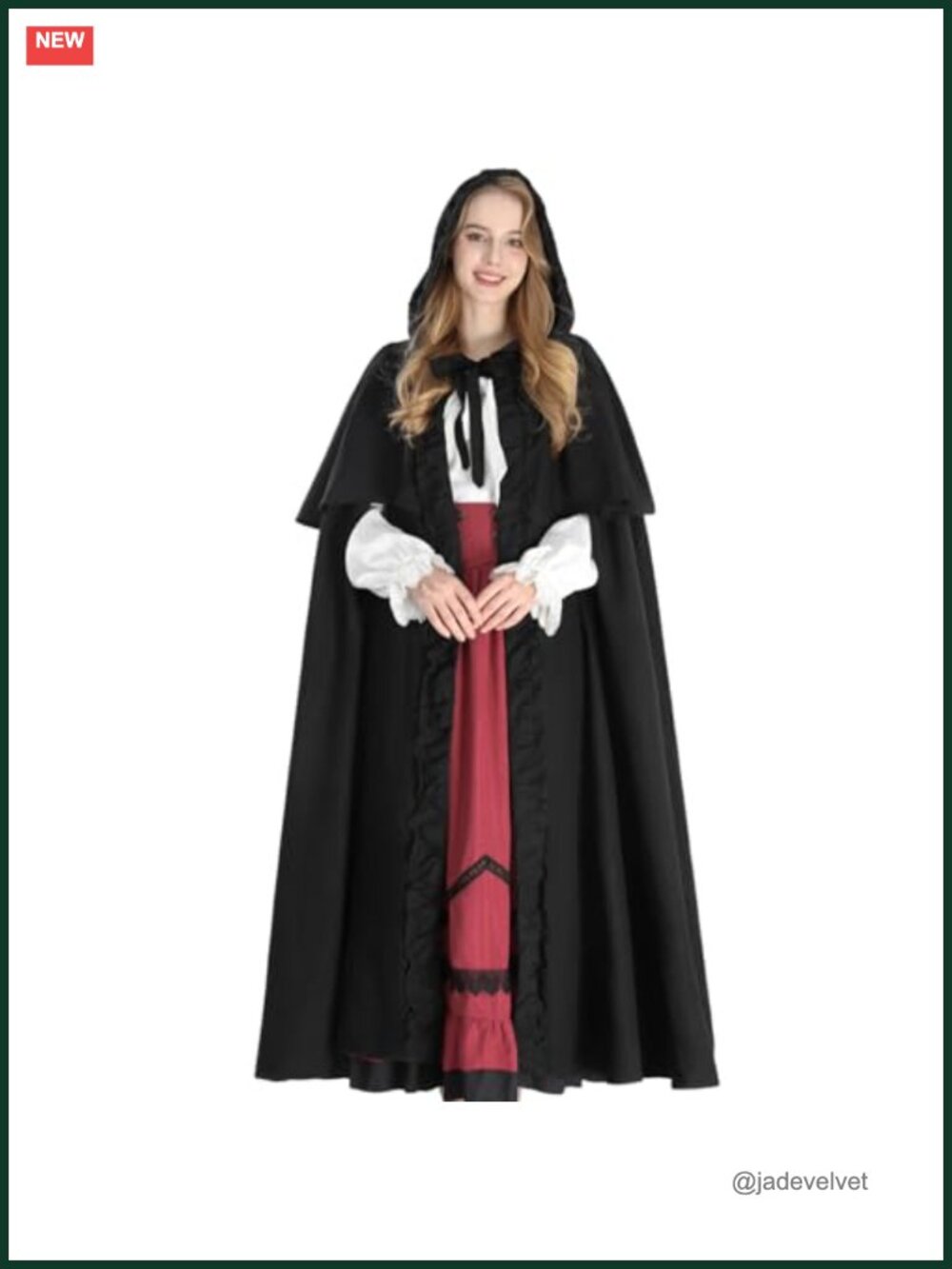 Hooded Renaissance Cape Suede Cloak Adult Costume Ruffle Detail